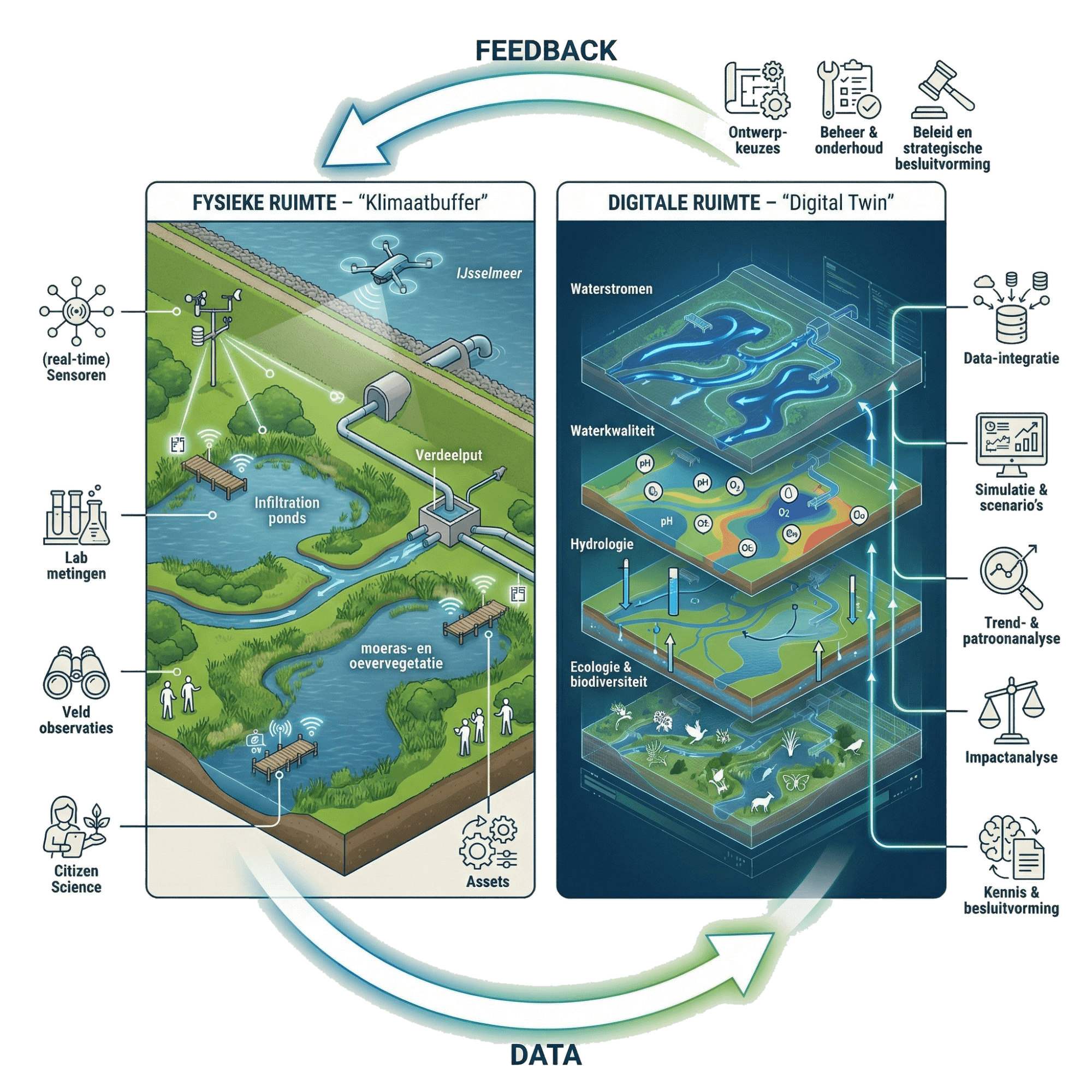 Digital Twin — overzicht van de Klimaatbuffer met sensordata en simulaties