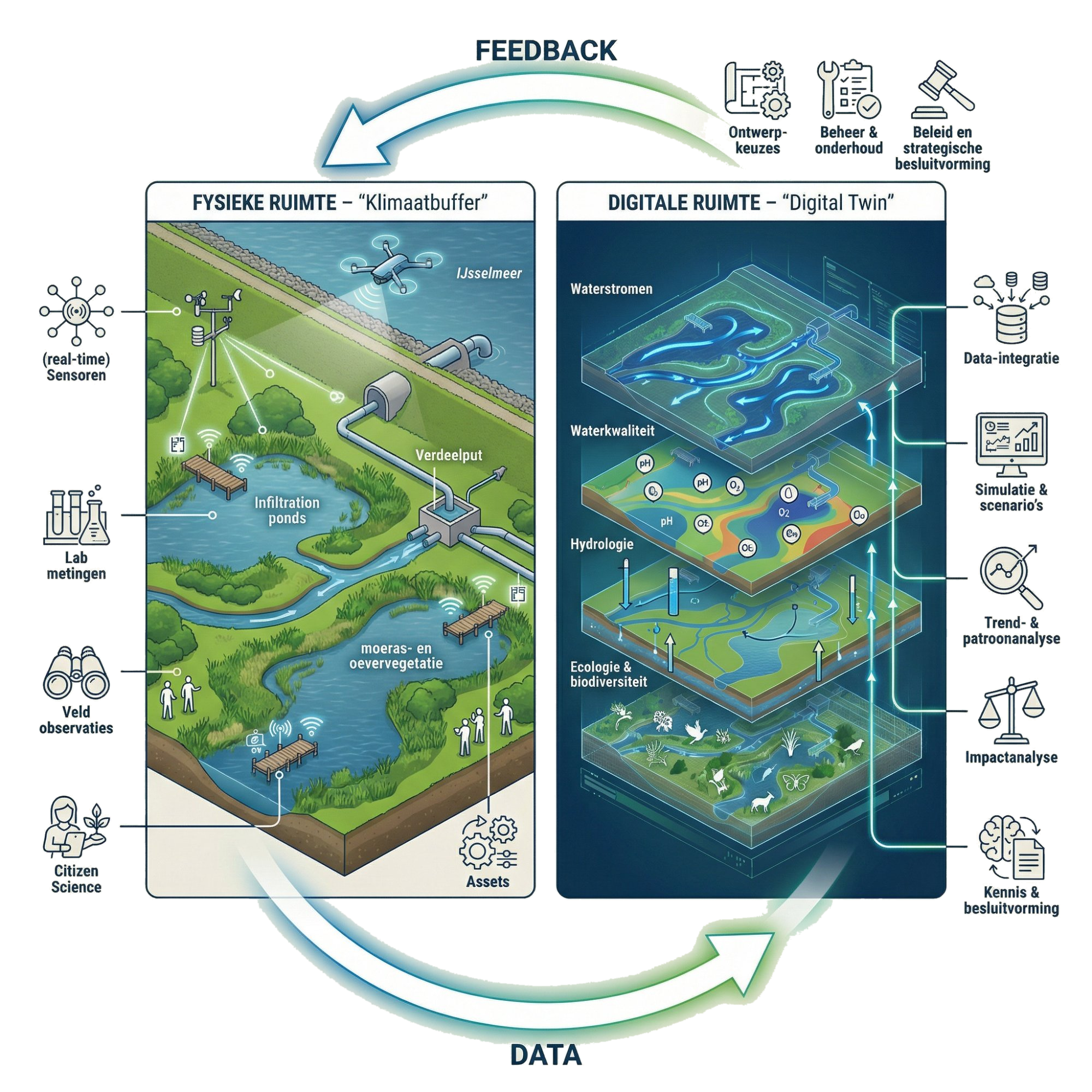 Digital Twin — overzicht van de Klimaatbuffer met sensordata en simulaties